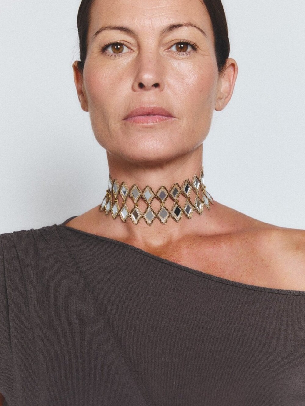 New Gold Mirror Handmade Embroidered Lightening Diamond Storm Choker
